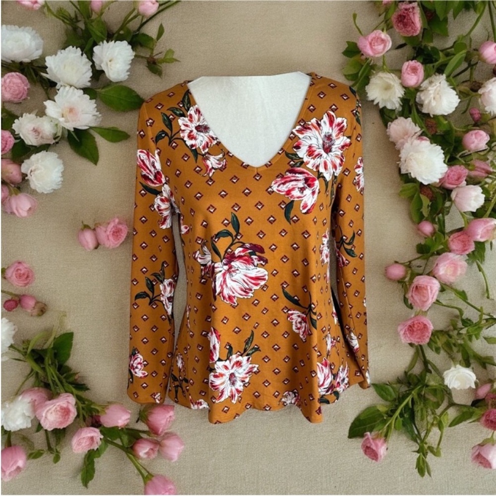 DayTrip Floral V- Neck Blouse with Split Back